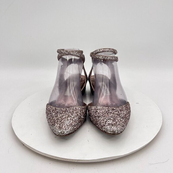 Jimmy Choo Women Size EU 37 US 7 Silver Pink Glitter Ankle Strap Low Heel Sandal - Picture 2 of 16